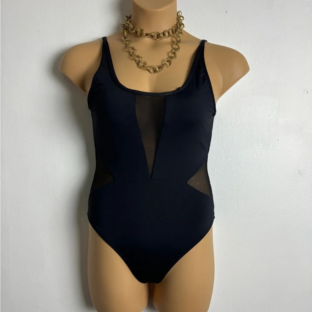 Chic Black Mesh One-Piece Swimsuit
